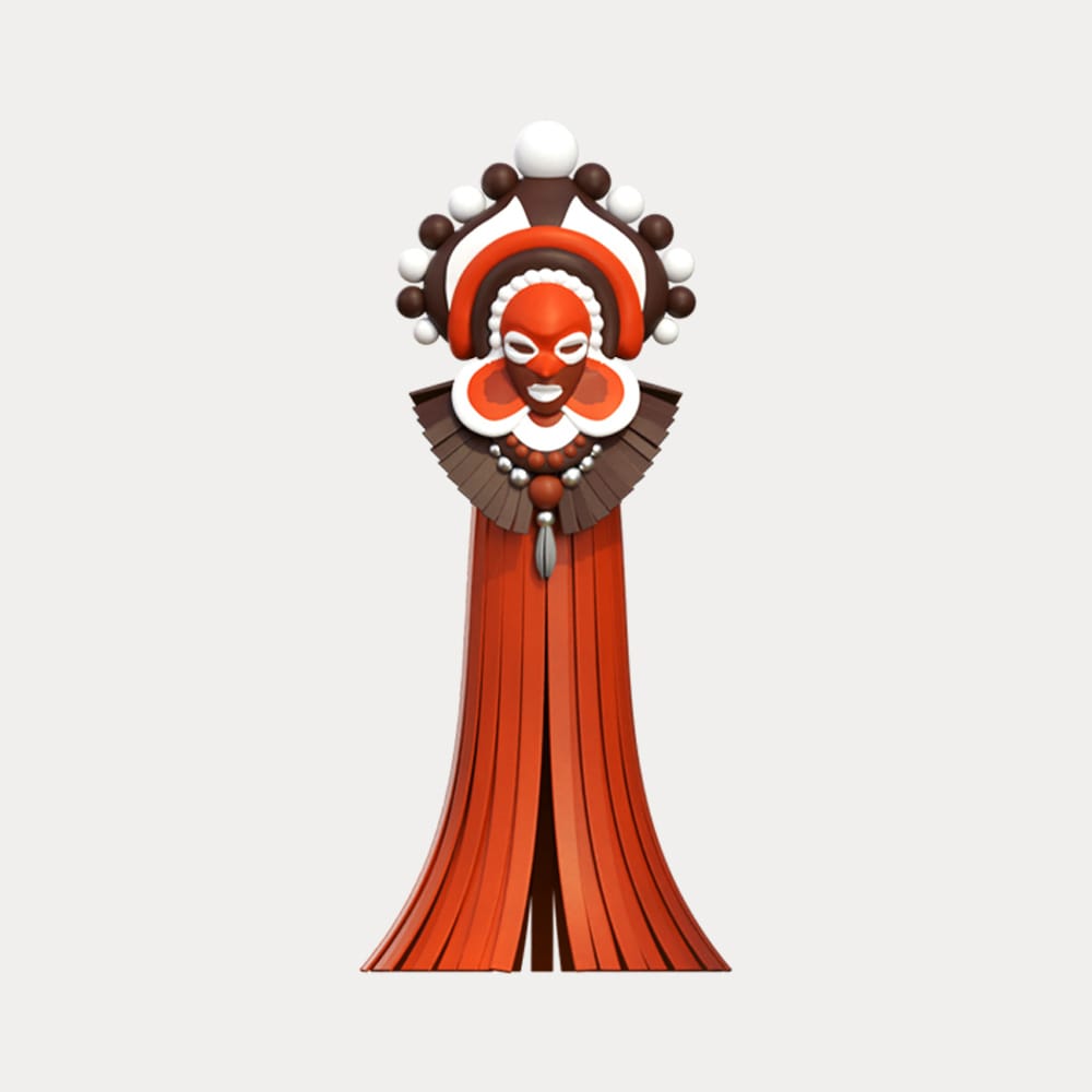 Personnage totem en 3D issu du spectacle de clôture de la CAN 2024, inspiré des masques traditionnels ivoiriens