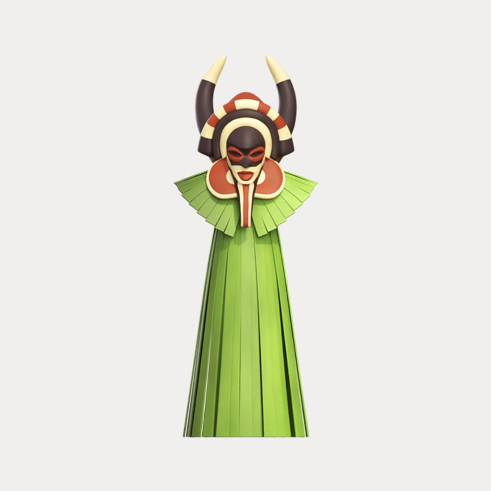 Personnage totem en 3D issu du spectacle de clôture de la CAN 2024, inspiré des masques traditionnels ivoiriens